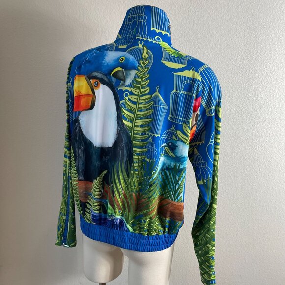 Sassy Jones Womens Large Tropical Birds Zip Jacket Zipper Sleeves Stretch - Picture 4 of 14